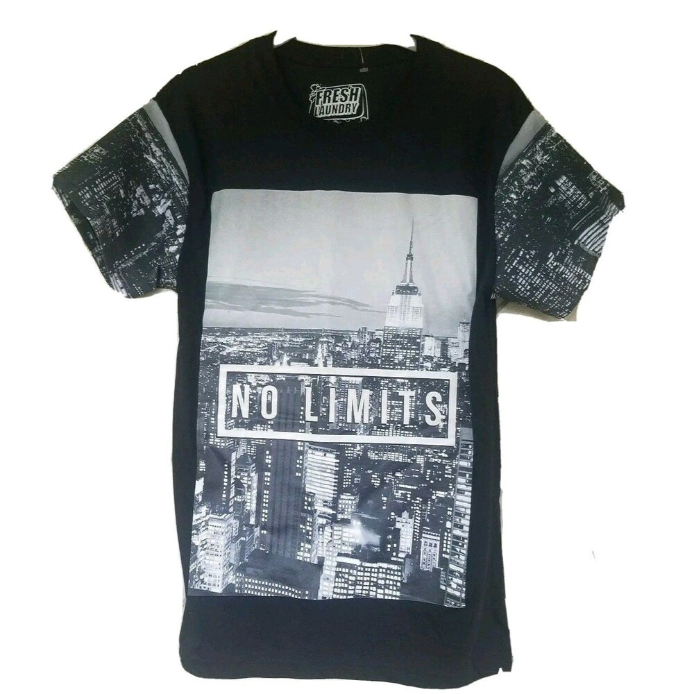 Fresh Laundry Shirt Mens Size Small Graphic Tee Black Gray No Limits